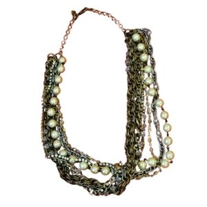 LE Multi Chain Strand Necklace Statement 7 Chains Copper Tone Intricate Strands